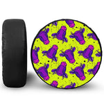 Lime Green And Purple Cow Pattern Print Leather Spare Tire Cover