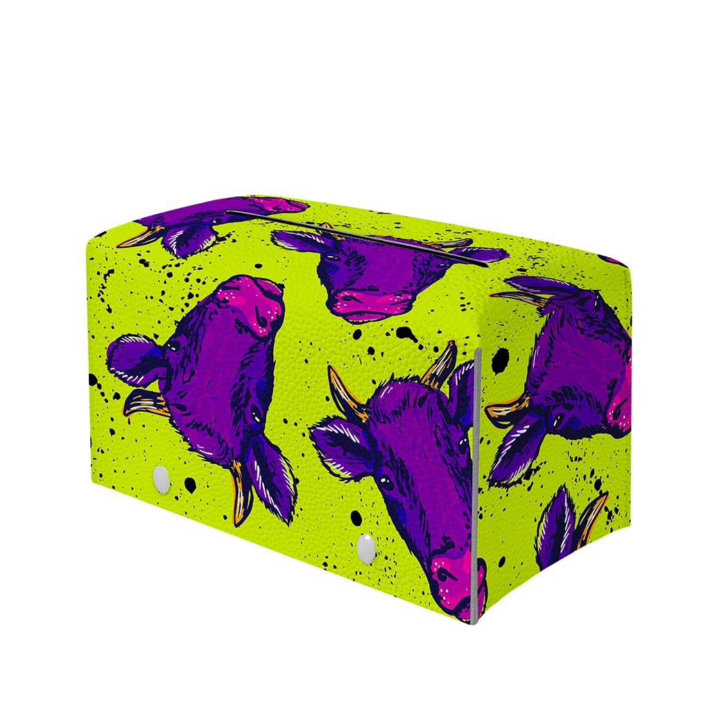 Lime Green And Purple Cow Pattern Print Leather Tissue Box Cover