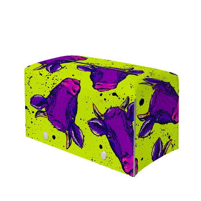 Lime Green And Purple Cow Pattern Print Leather Tissue Box Cover