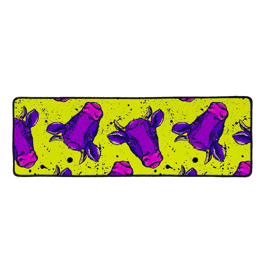 Lime Green And Purple Cow Pattern Print Long Kitchen Mat