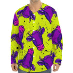 Lime Green And Purple Cow Pattern Print Long Sleeve Baseball Jersey