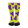 Lime Green And Purple Cow Pattern Print Long Socks