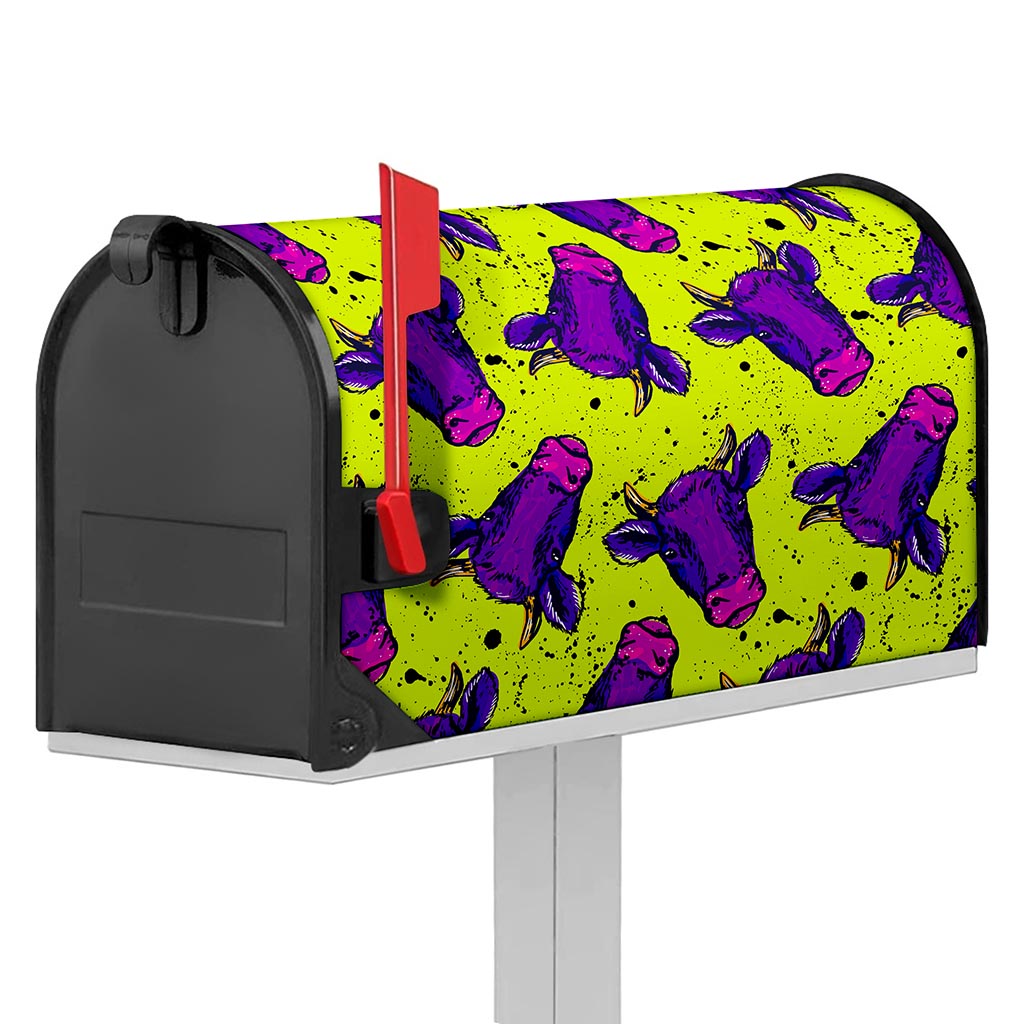Lime Green And Purple Cow Pattern Print Mailbox Cover