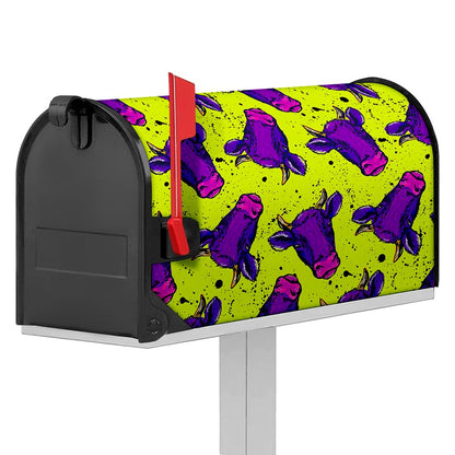 Lime Green And Purple Cow Pattern Print Mailbox Cover