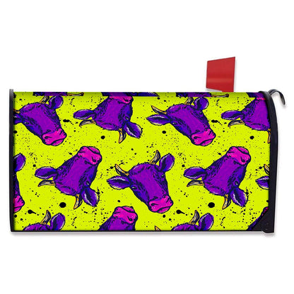 Lime Green And Purple Cow Pattern Print Mailbox Cover