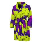 Lime Green And Purple Cow Pattern Print Men's Bathrobe