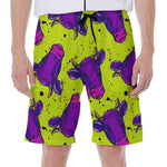 Lime Green And Purple Cow Pattern Print Men's Beach Shorts