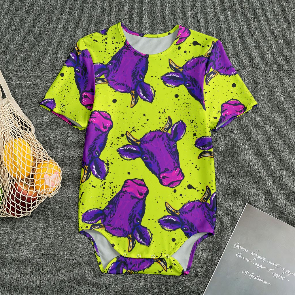 Lime Green And Purple Cow Pattern Print Men's Bodysuit