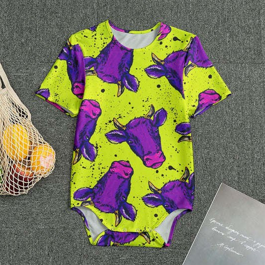 Lime Green And Purple Cow Pattern Print Men's Bodysuit