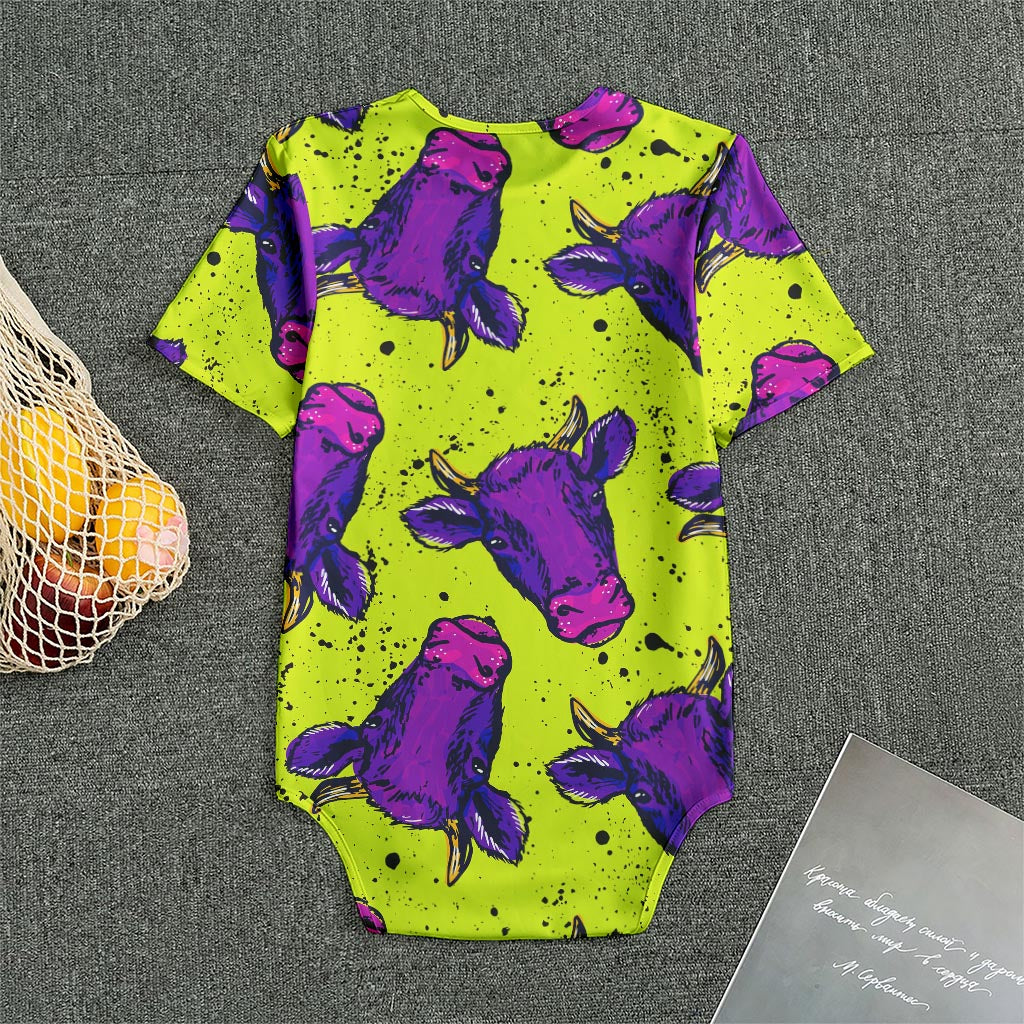 Lime Green And Purple Cow Pattern Print Men's Bodysuit