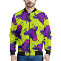 Lime Green And Purple Cow Pattern Print Men's Bomber Jacket