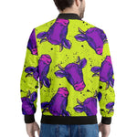 Lime Green And Purple Cow Pattern Print Men's Bomber Jacket