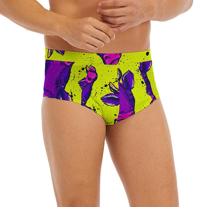 Lime Green And Purple Cow Pattern Print Men's Briefs