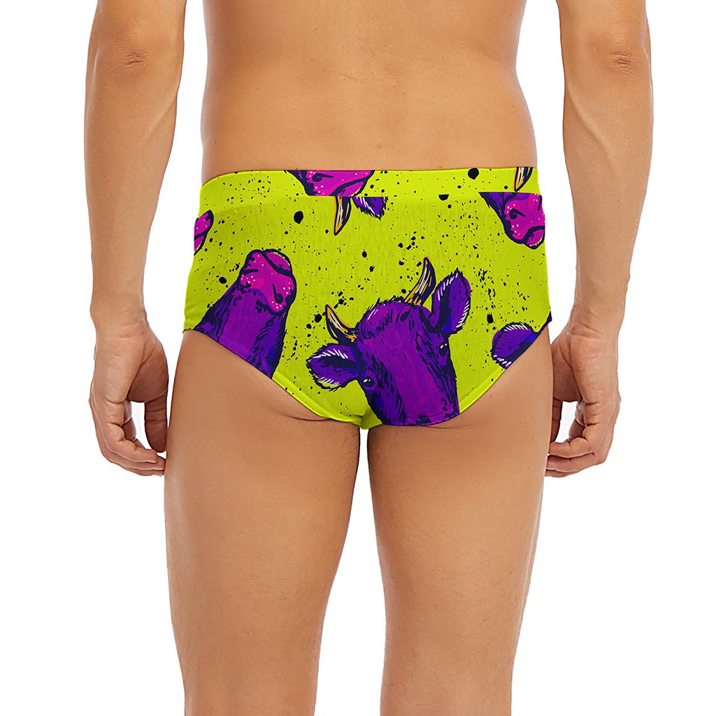 Lime Green And Purple Cow Pattern Print Men's Briefs