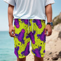 Lime Green And Purple Cow Pattern Print Men's Cargo Shorts