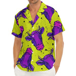 Lime Green And Purple Cow Pattern Print Men's Deep V-Neck Shirt