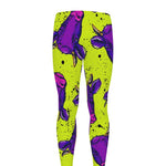 Lime Green And Purple Cow Pattern Print Men's leggings