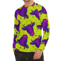 Lime Green And Purple Cow Pattern Print Men's Long Sleeve Rash Guard