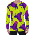 Lime Green And Purple Cow Pattern Print Men's Long Sleeve T-Shirt