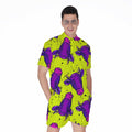 Lime Green And Purple Cow Pattern Print Men's Romper