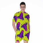 Lime Green And Purple Cow Pattern Print Men's Rompers