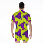 Lime Green And Purple Cow Pattern Print Men's Rompers