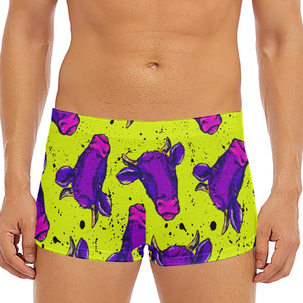 Lime Green And Purple Cow Pattern Print Men's Short Boxer Briefs
