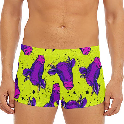 Lime Green And Purple Cow Pattern Print Men's Short Boxer Briefs