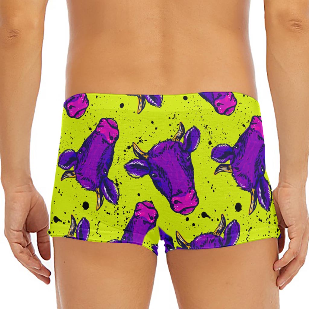 Lime Green And Purple Cow Pattern Print Men's Short Boxer Briefs