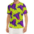 Lime Green And Purple Cow Pattern Print Men's Short Sleeve Rash Guard