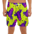 Lime Green And Purple Cow Pattern Print Men's Split Running Shorts