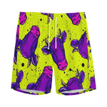 Lime Green And Purple Cow Pattern Print Men's Sports Shorts