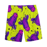 Lime Green And Purple Cow Pattern Print Men's Sports Shorts