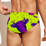 Lime Green And Purple Cow Pattern Print Men's Swim Briefs