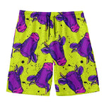 Lime Green And Purple Cow Pattern Print Men's Swim Trunks