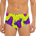 Lime Green And Purple Cow Pattern Print Men's Triangle Swim Briefs