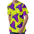 Lime Green And Purple Cow Pattern Print Men's Velvet T-Shirt