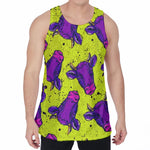 Lime Green And Purple Cow Pattern Print Men's Velvet Tank Top