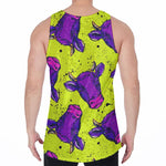 Lime Green And Purple Cow Pattern Print Men's Velvet Tank Top