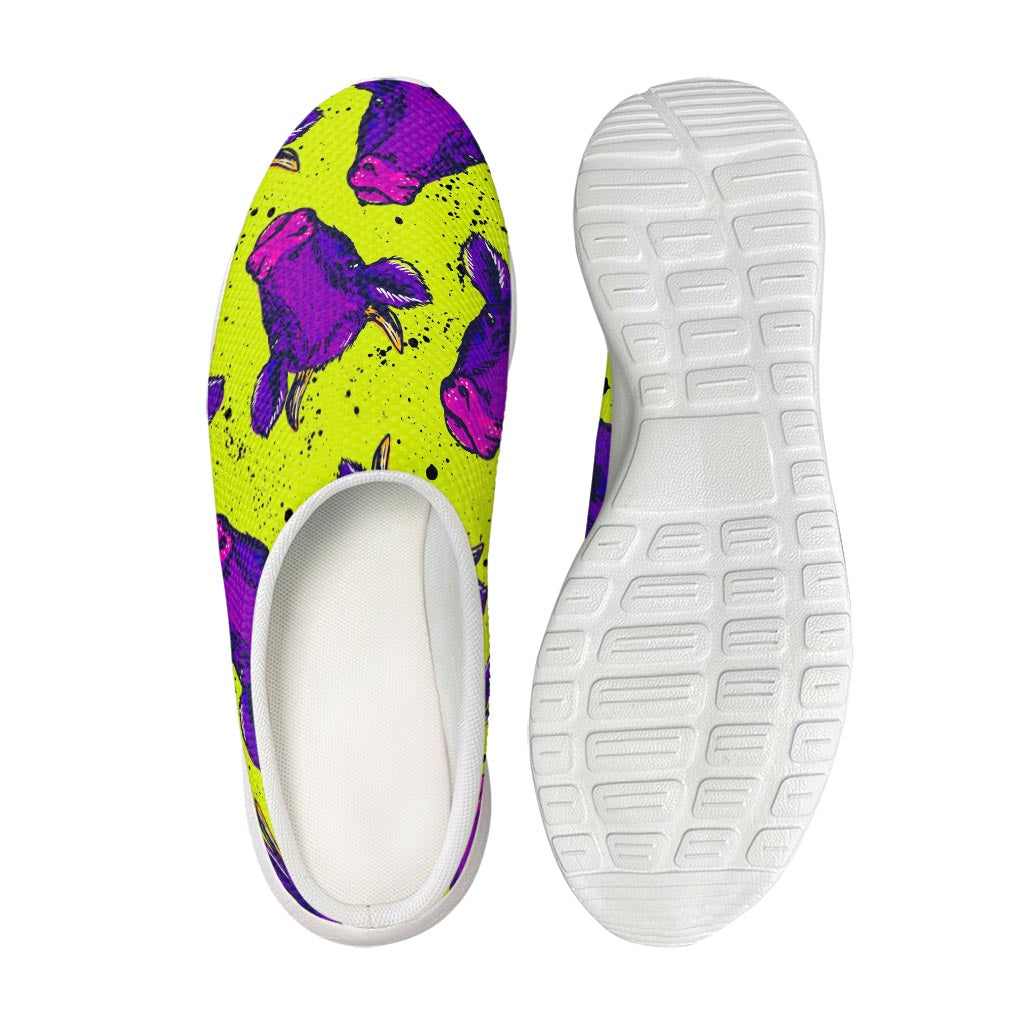 Lime Green And Purple Cow Pattern Print Mesh Casual Shoes