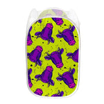 Lime Green And Purple Cow Pattern Print Mesh Laundry Hamper