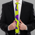 Lime Green And Purple Cow Pattern Print Necktie