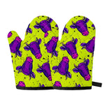 Lime Green And Purple Cow Pattern Print Oven Mitts