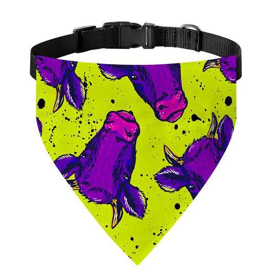 Lime Green And Purple Cow Pattern Print Over The Collar Dog Bandana