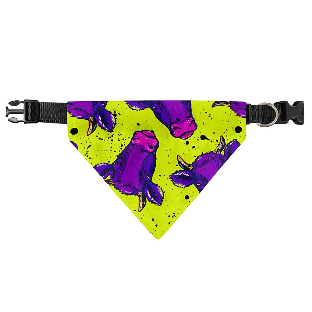 Lime Green And Purple Cow Pattern Print Over The Collar Dog Bandana