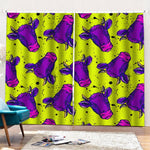 Lime Green And Purple Cow Pattern Print Pencil Pleat Curtains