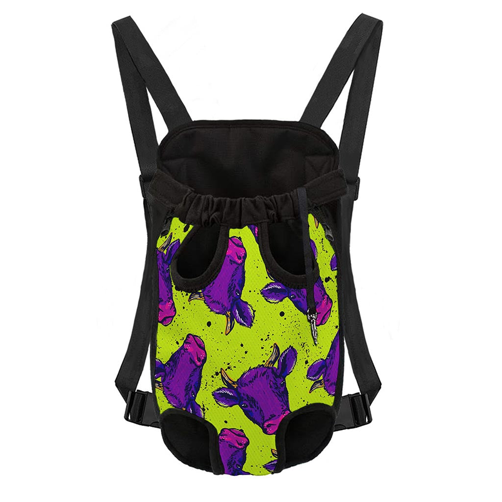 Lime Green And Purple Cow Pattern Print Pet Carrier Backpack
