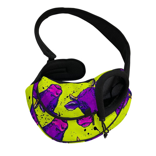 Lime Green And Purple Cow Pattern Print Pet Sling Carrier