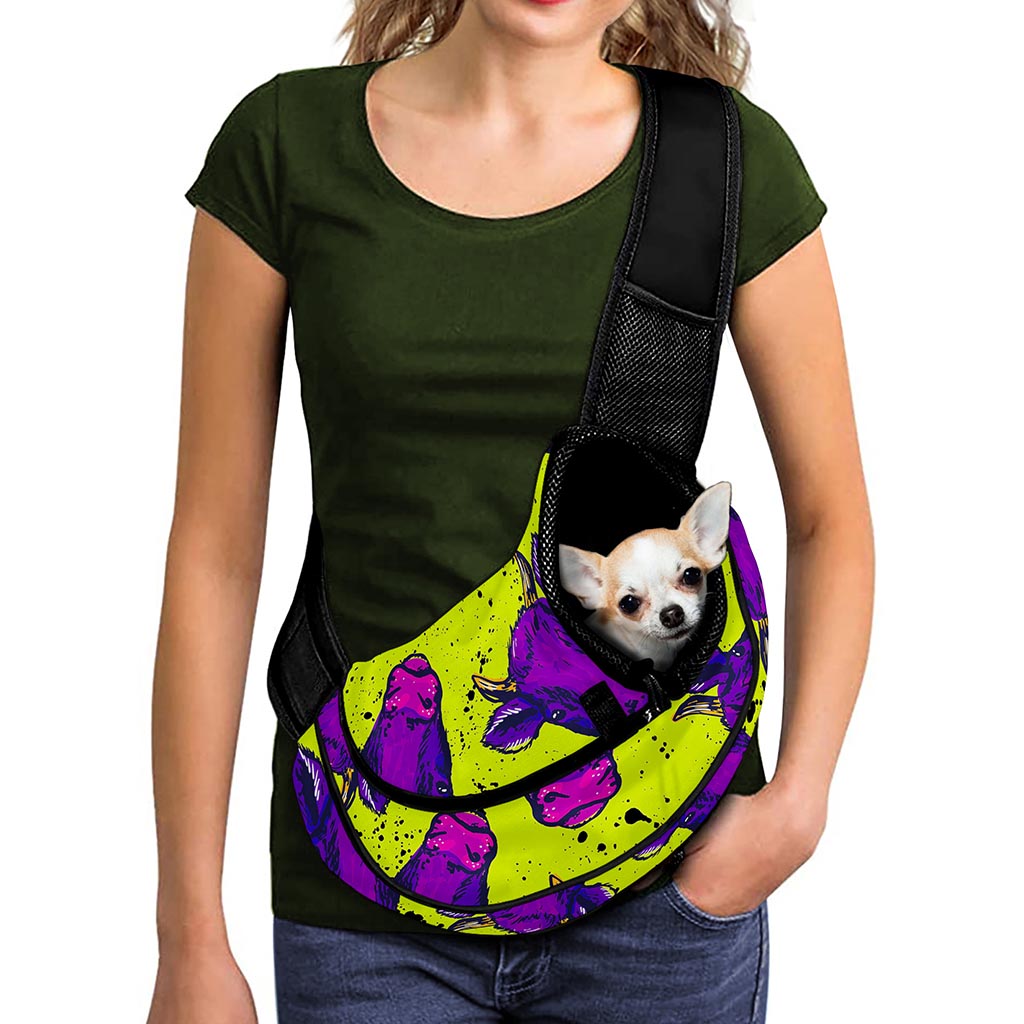 Lime Green And Purple Cow Pattern Print Pet Sling Carrier