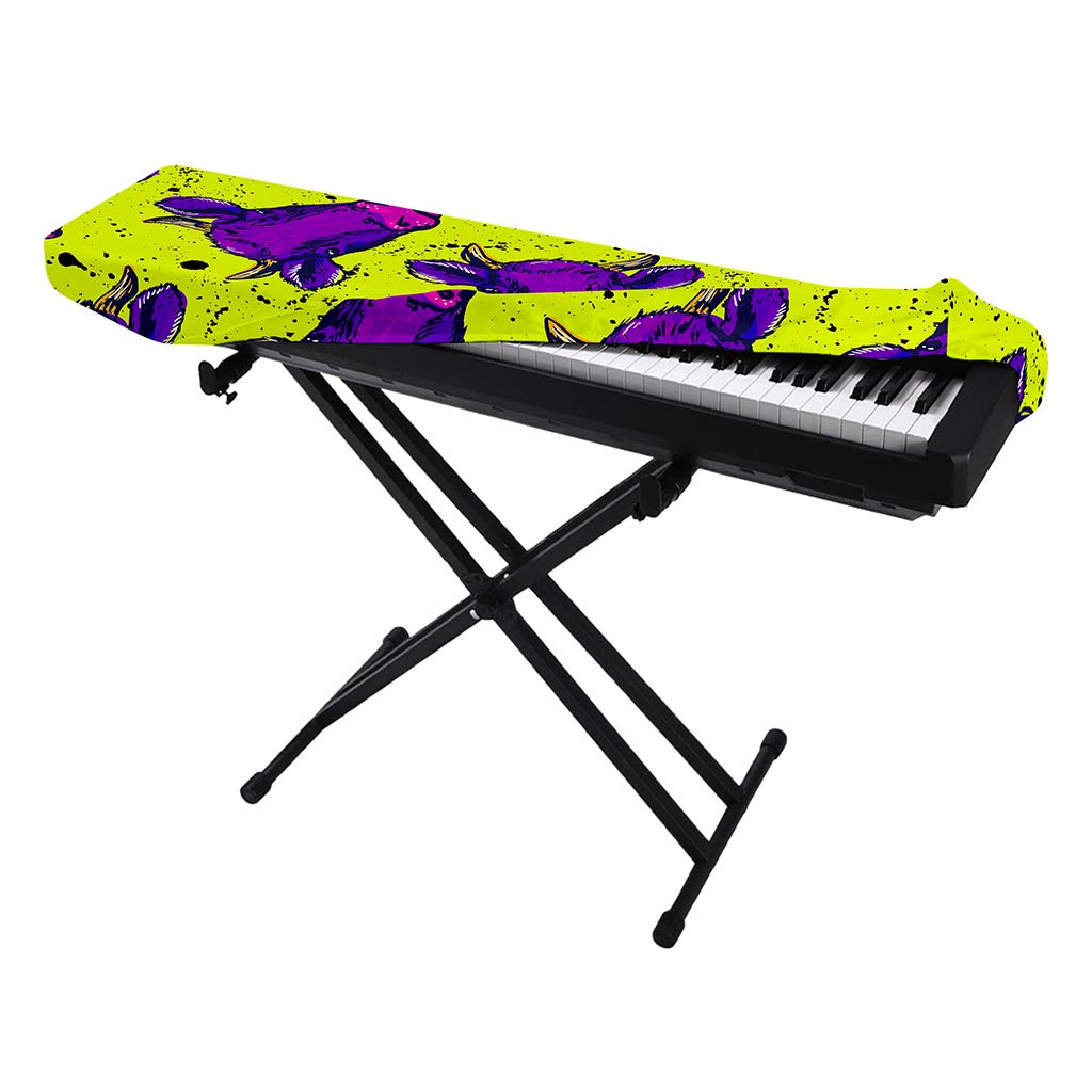Lime Green And Purple Cow Pattern Print Piano Keyboard Cover